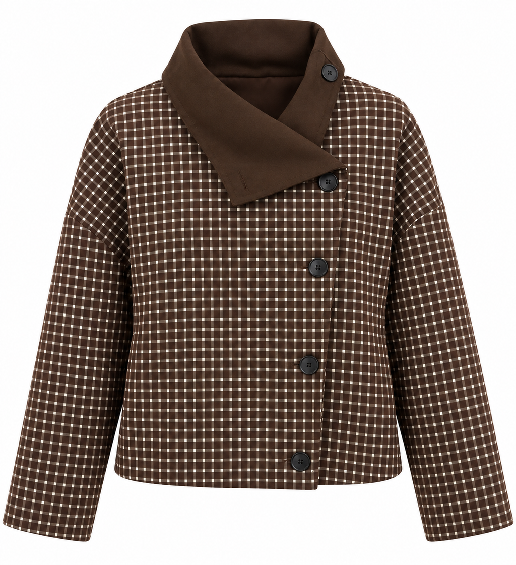 Chaqueta Corta  de Cuadros con Cuello Alto