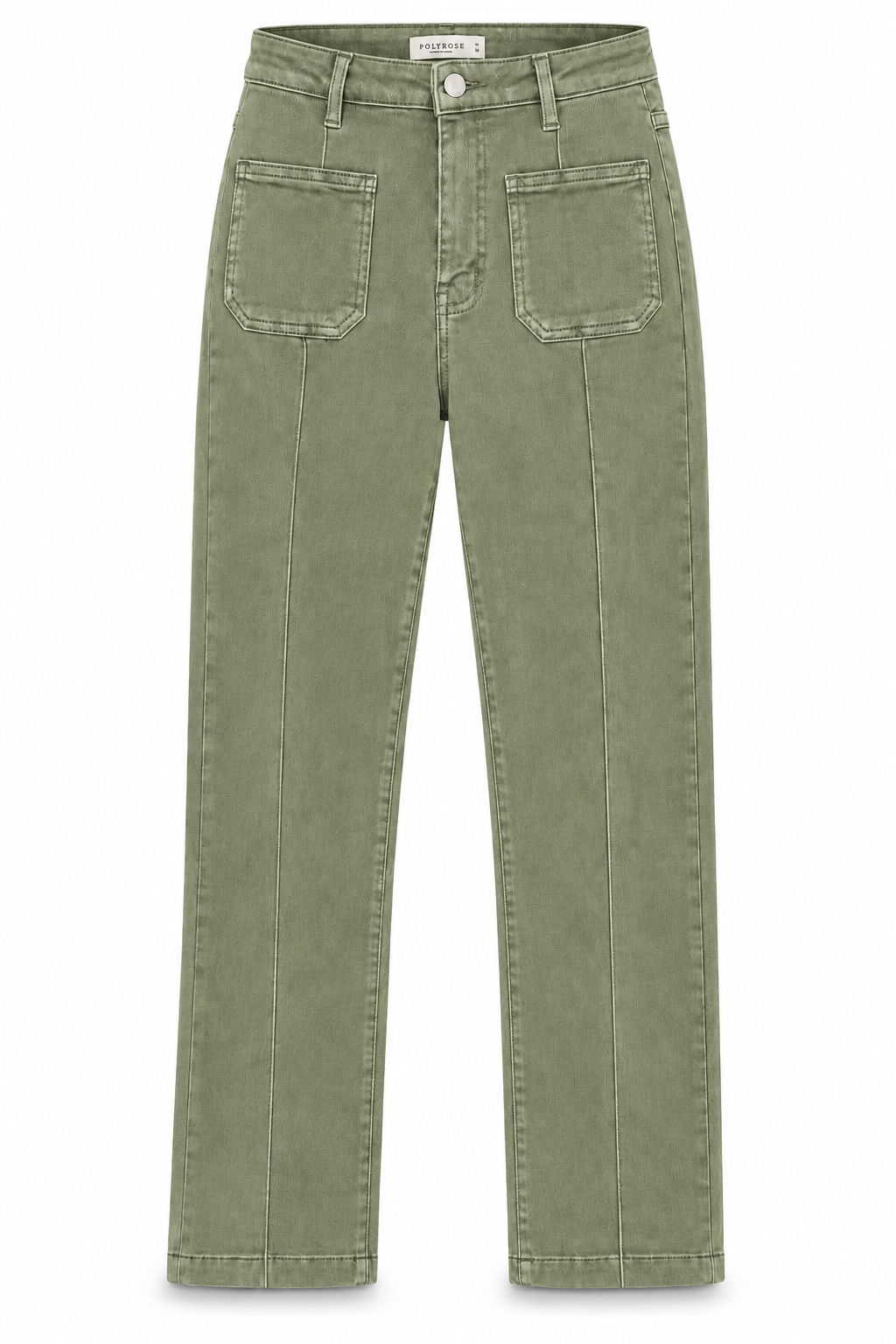 Pantalón taupe tiro alto con bolsillos parche