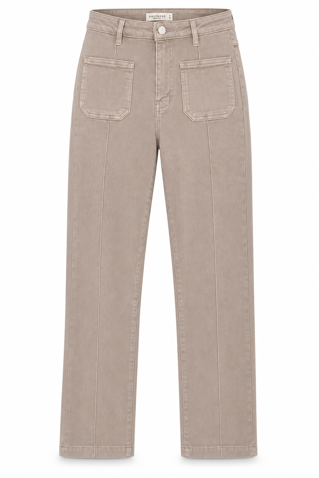 Pantalón taupe tiro alto con bolsillos parche