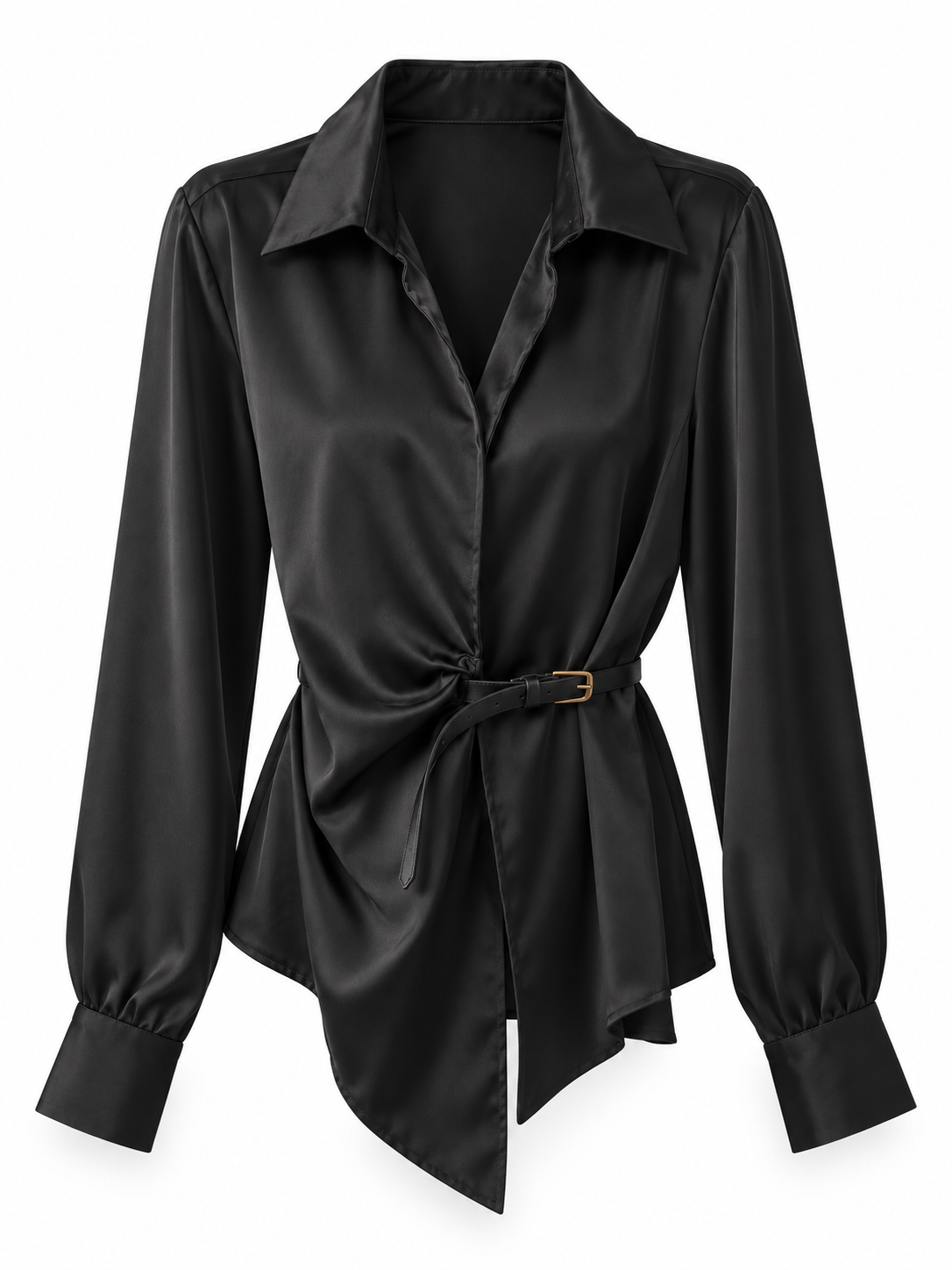 Blusa Satinada Wrap con Cinturón – Modelo Aurora