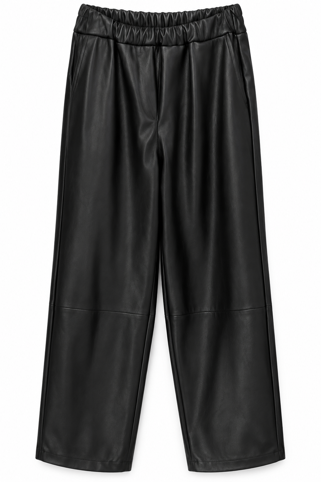 Pantalón Cuero Negro con Cintura Elástica