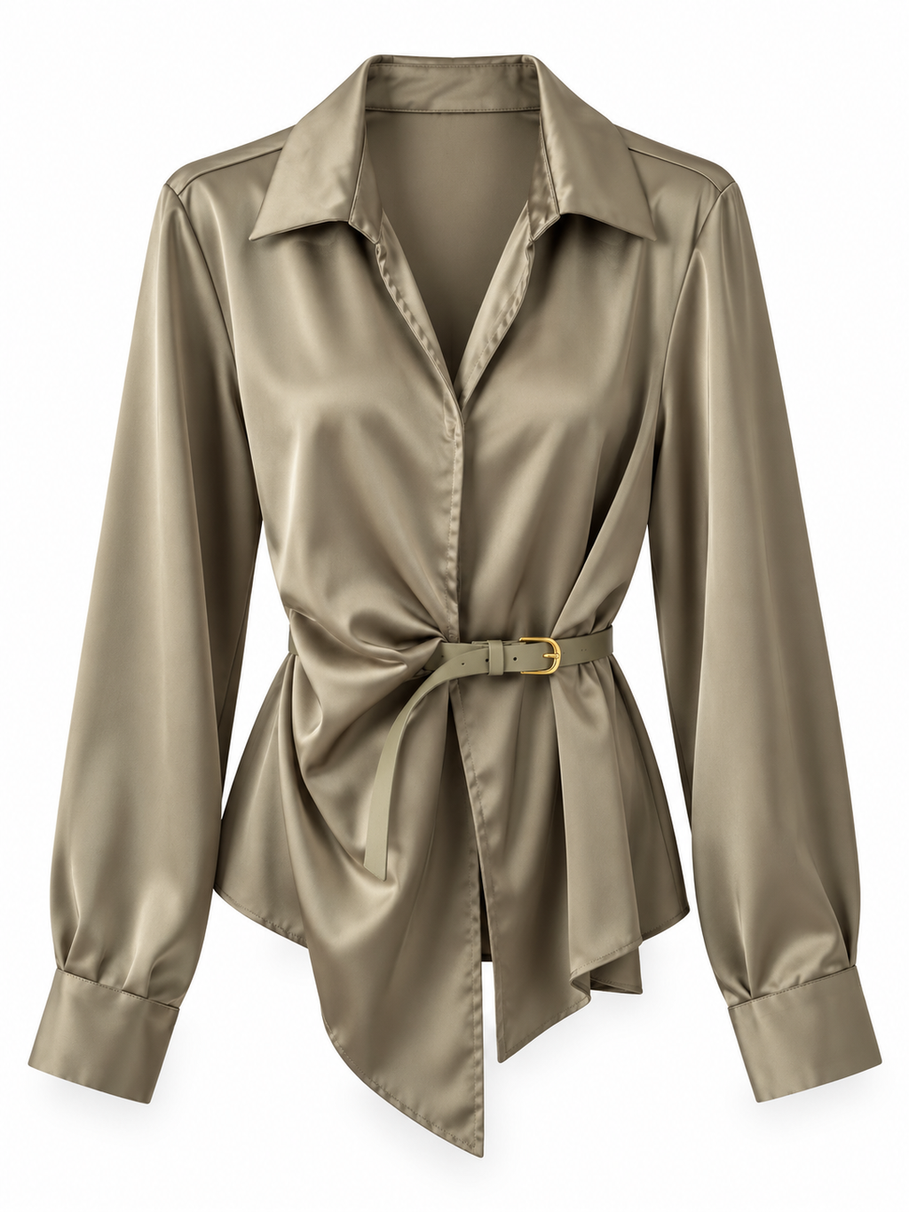 Blusa Satinada Wrap con Cinturón – Modelo Aurora