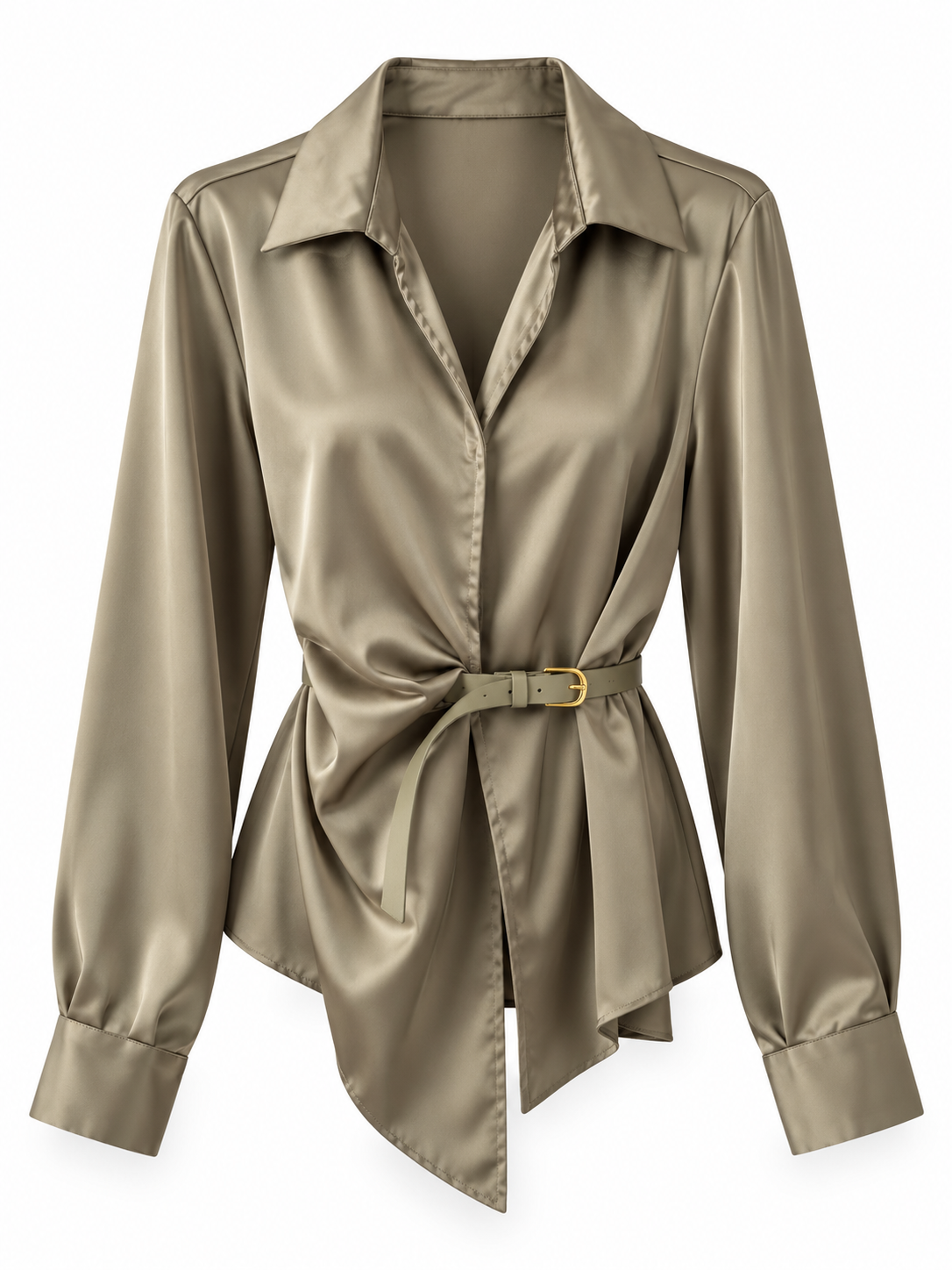 Blusa Satinada Wrap con Cinturón – Modelo Aurora