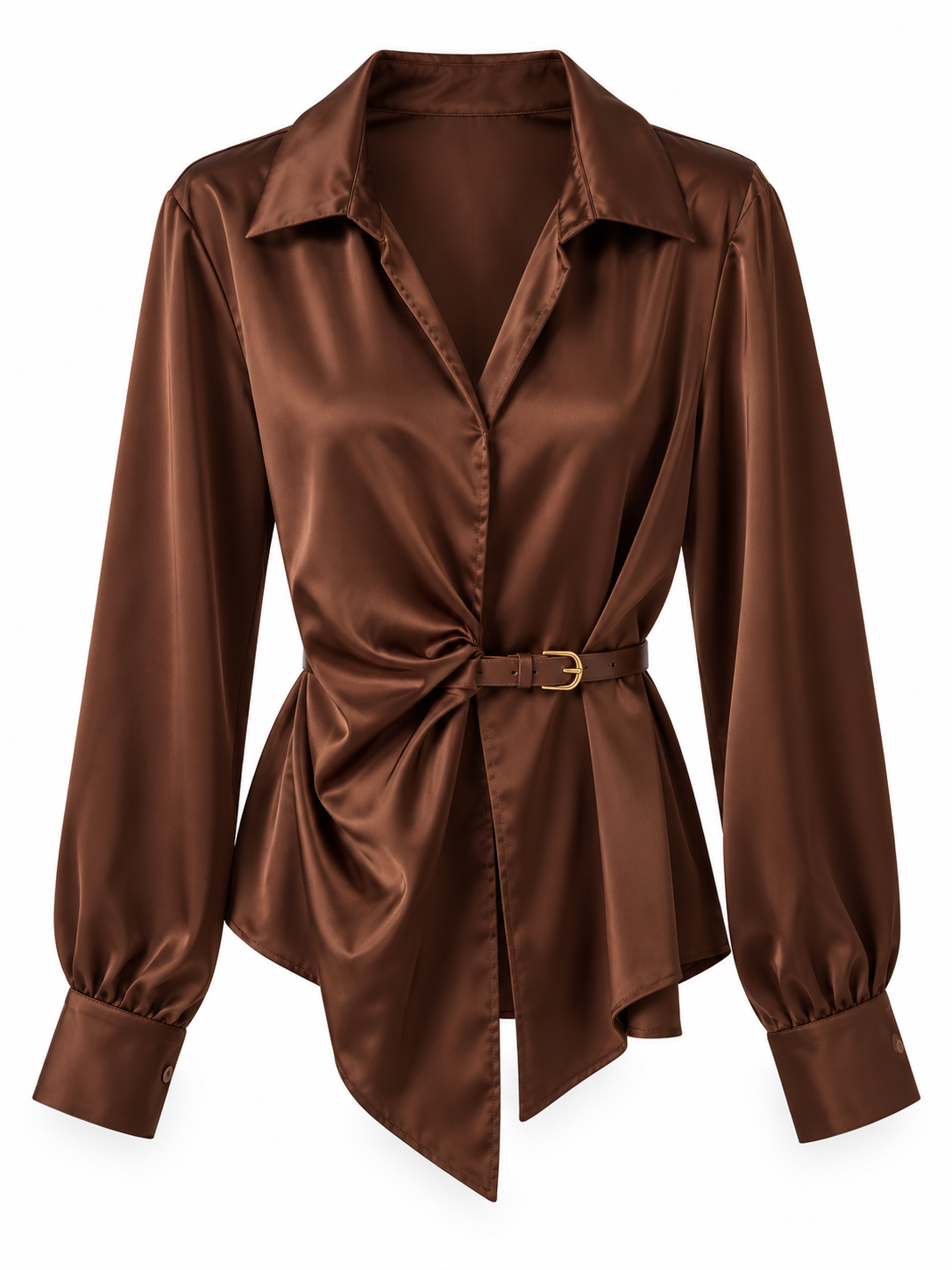 Blusa Satinada Wrap con Cinturón – Modelo Aurora