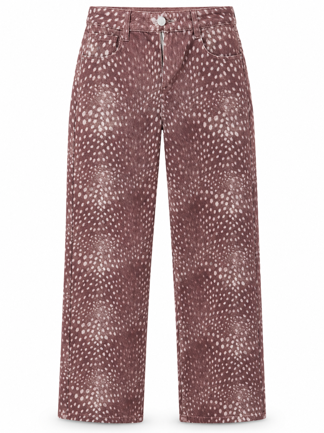 Pantalón Vaquero Estampado Moteado Marrón Rosado