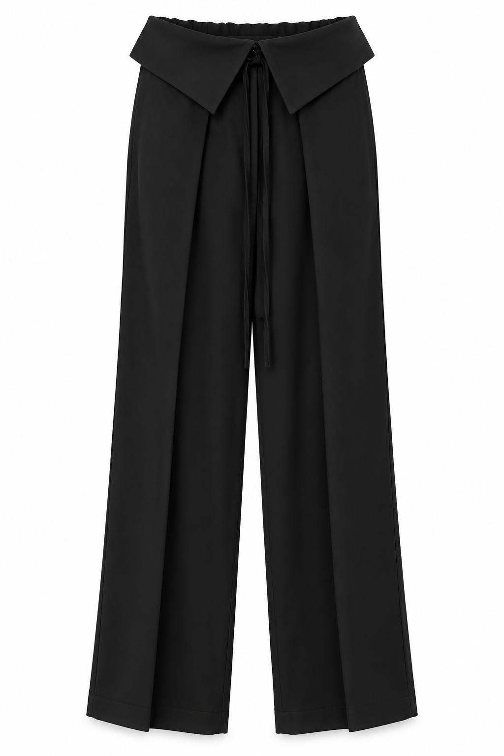 Pantalón Palazzo Negro con Cintura Doblada
