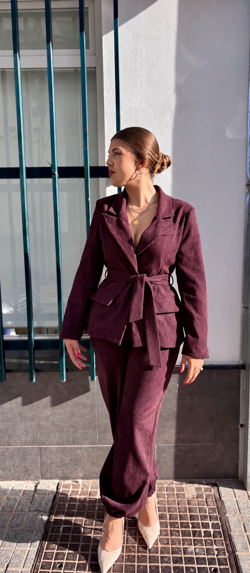 Conjunto Blazer y Pantalón Burdeos