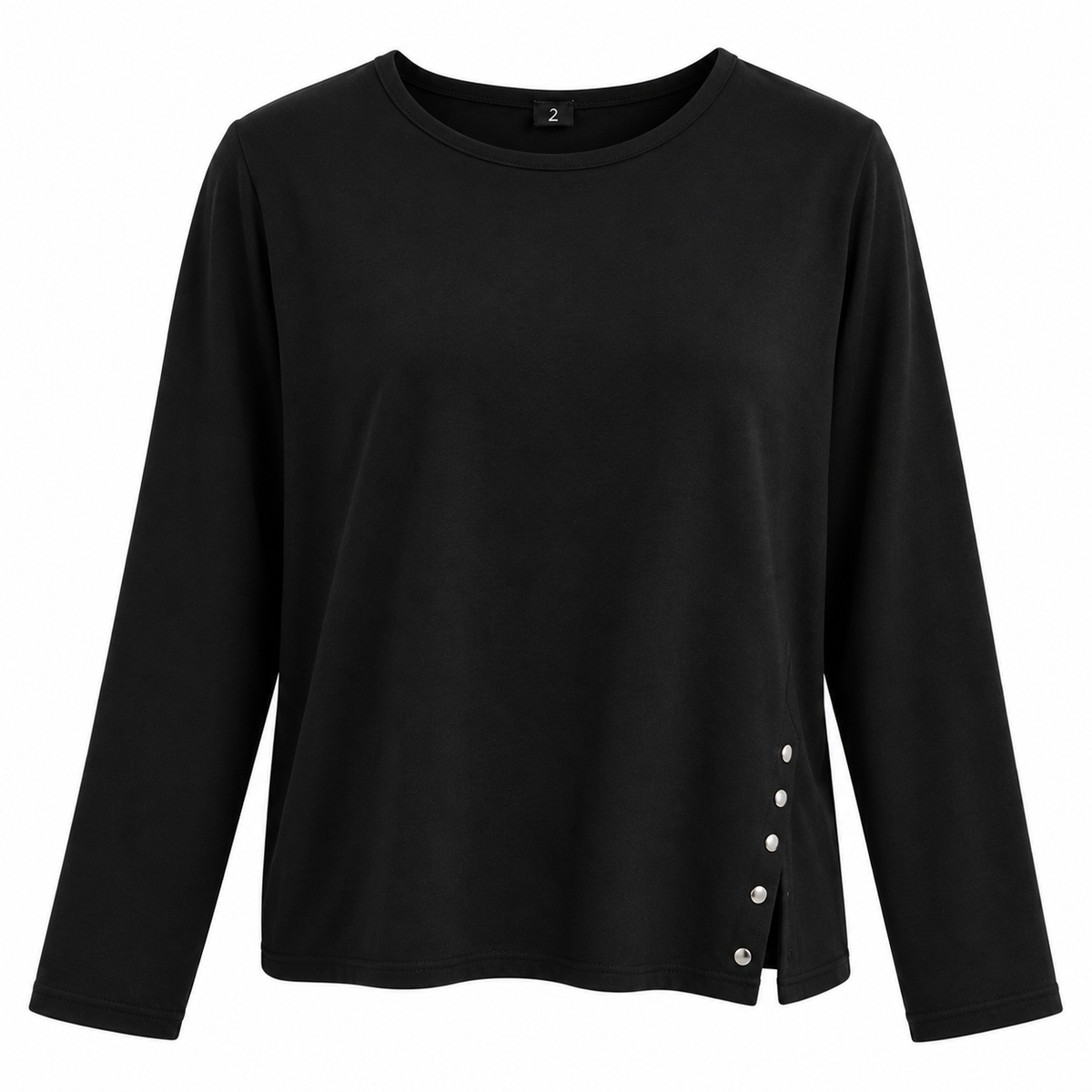 Camiseta Alba Negra de Manga Larga con Botones