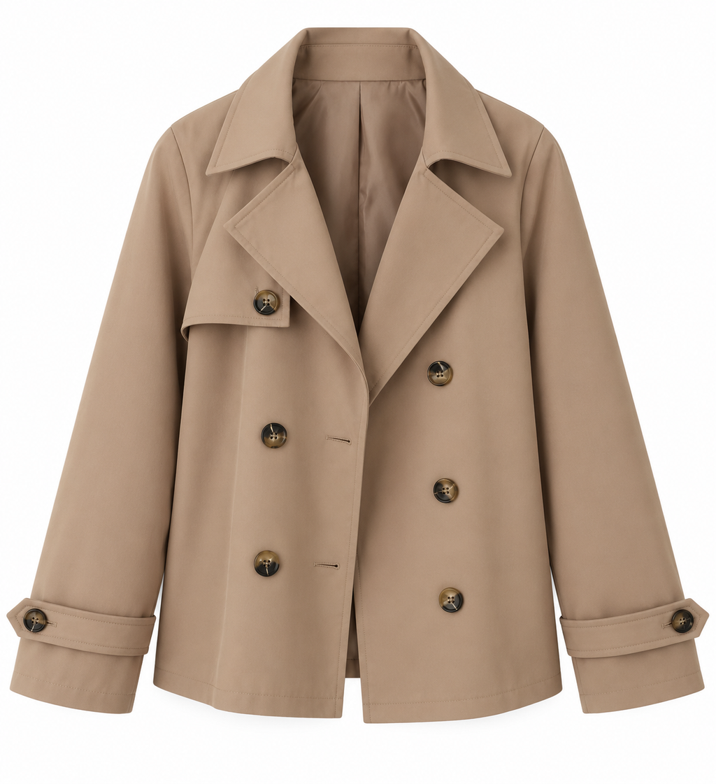 Gabardina Corta Beige con Botones
