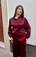 Conjunto Satinado Plisado Burdeos