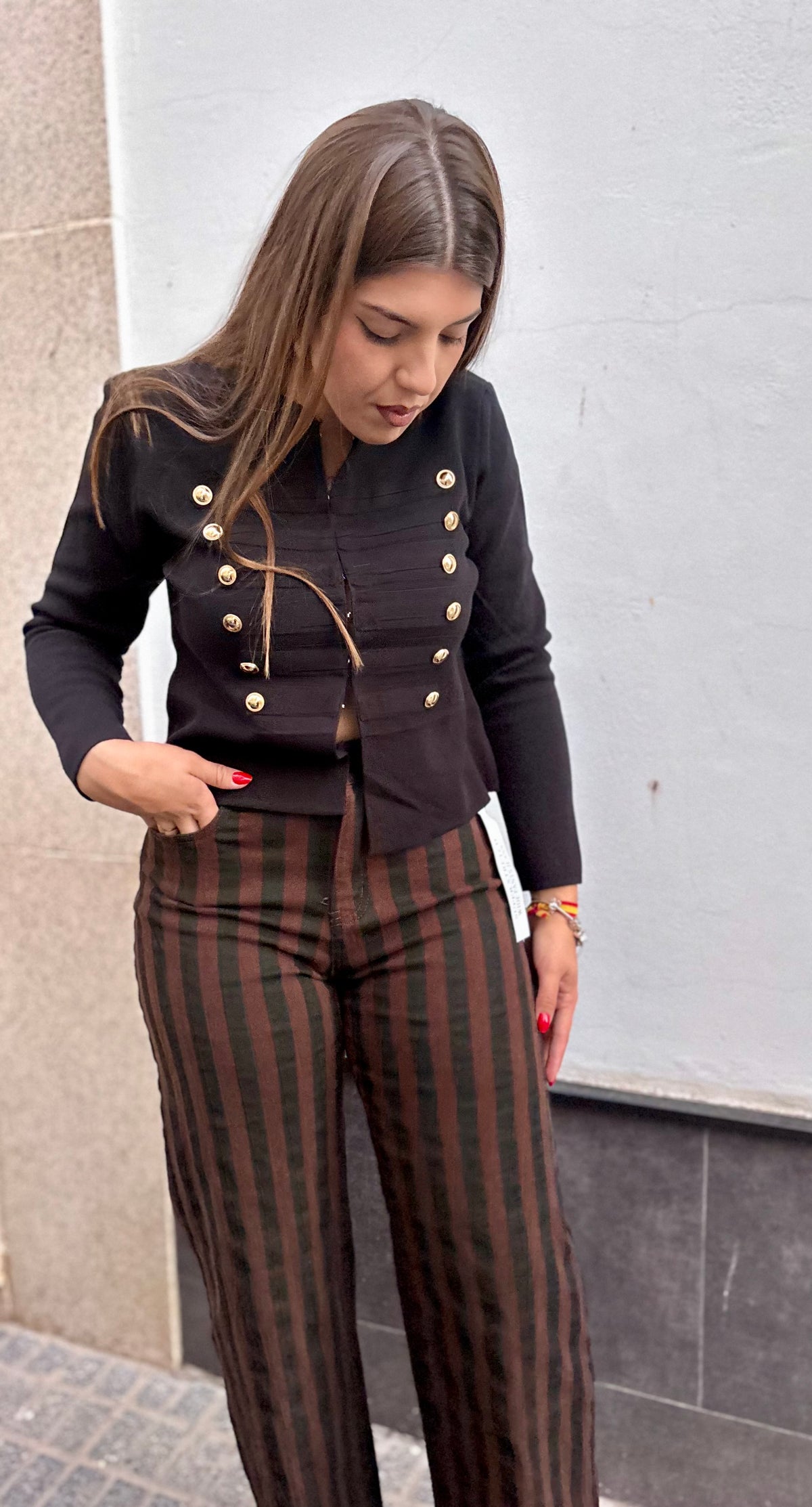 Pantalón Wide Leg Rayas Verticales Negro y marrón