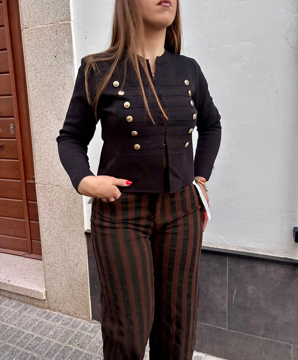 Pantalón Wide Leg Rayas Verticales Negro y marrón