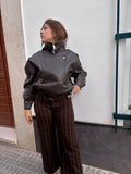 Chaqueta Cuero  Marrón oscuro con Cremallera