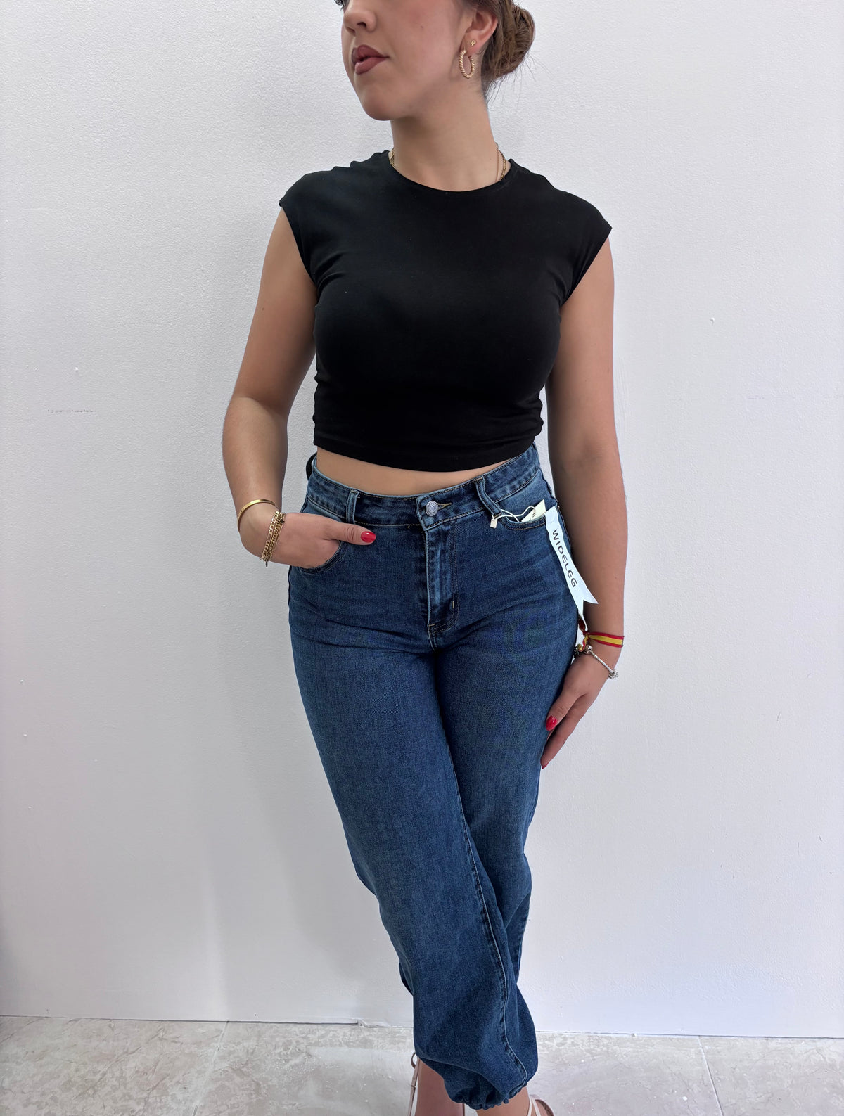 Vaquero Wide Leg Azul Oscuro de Tiro Alto