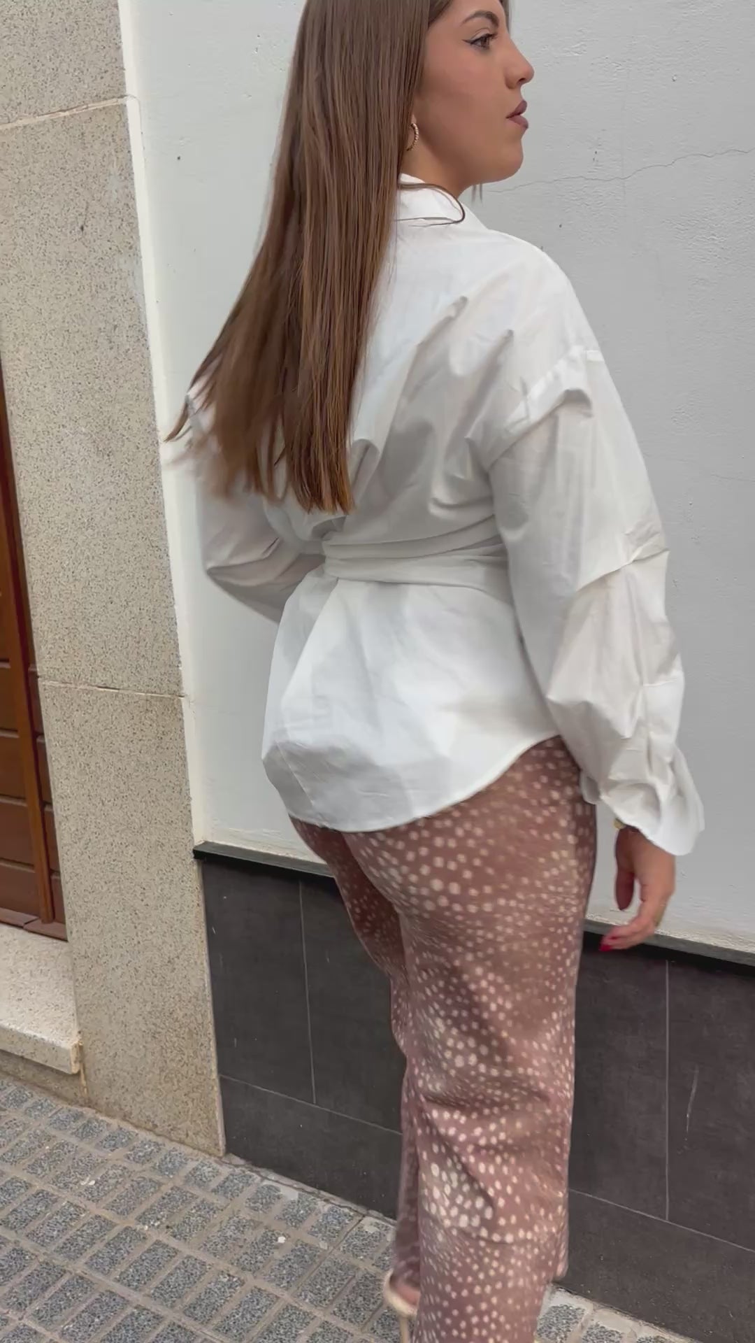 Pantalón Vaquero Estampado Moteado Marrón Rosado