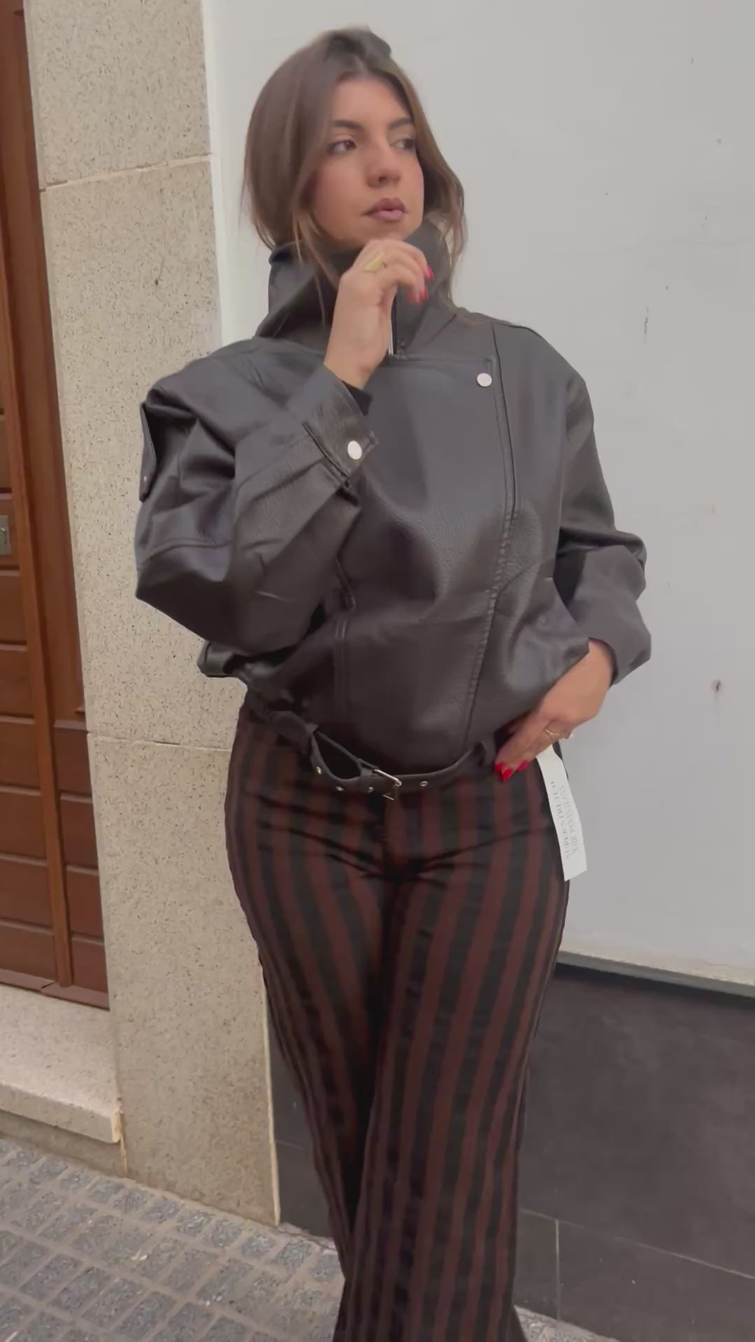 Chaqueta Cuero  Marrón oscuro con Cremallera