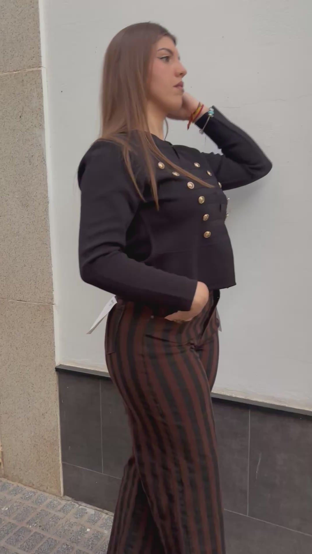 Pantalón Wide Leg Rayas Verticales Negro y marrón